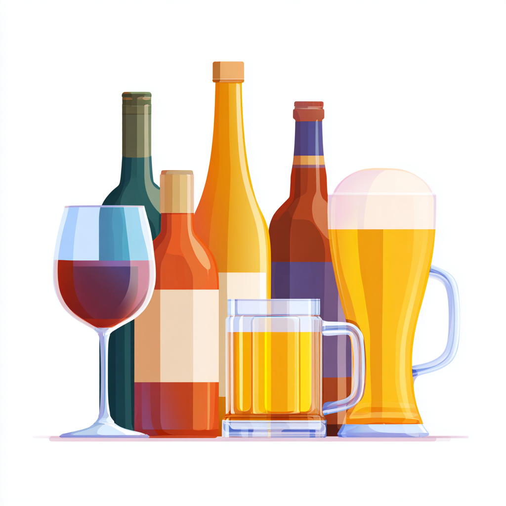 Assorted alcohol bottles with wine glass beer, alcohol clipart