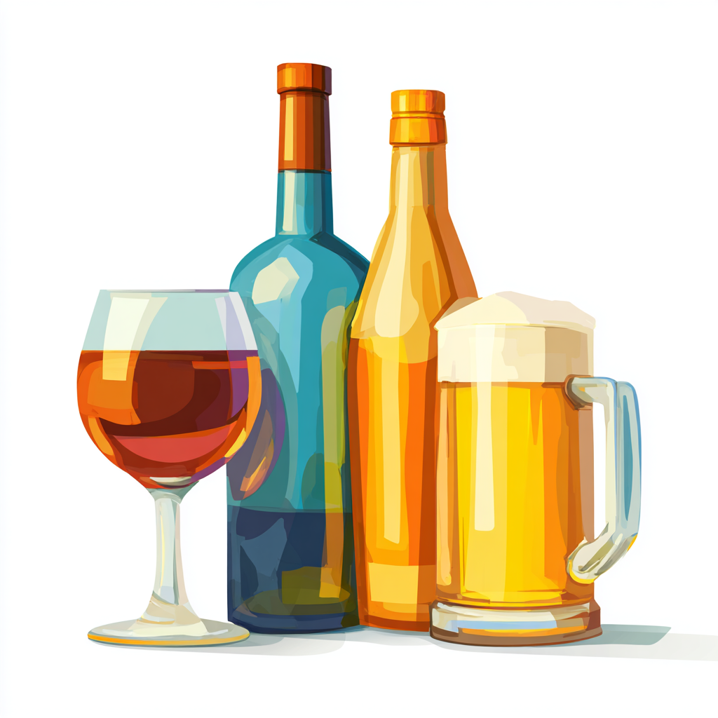 Assorted alcohol bottles with wine glass beer, alcohol clipart