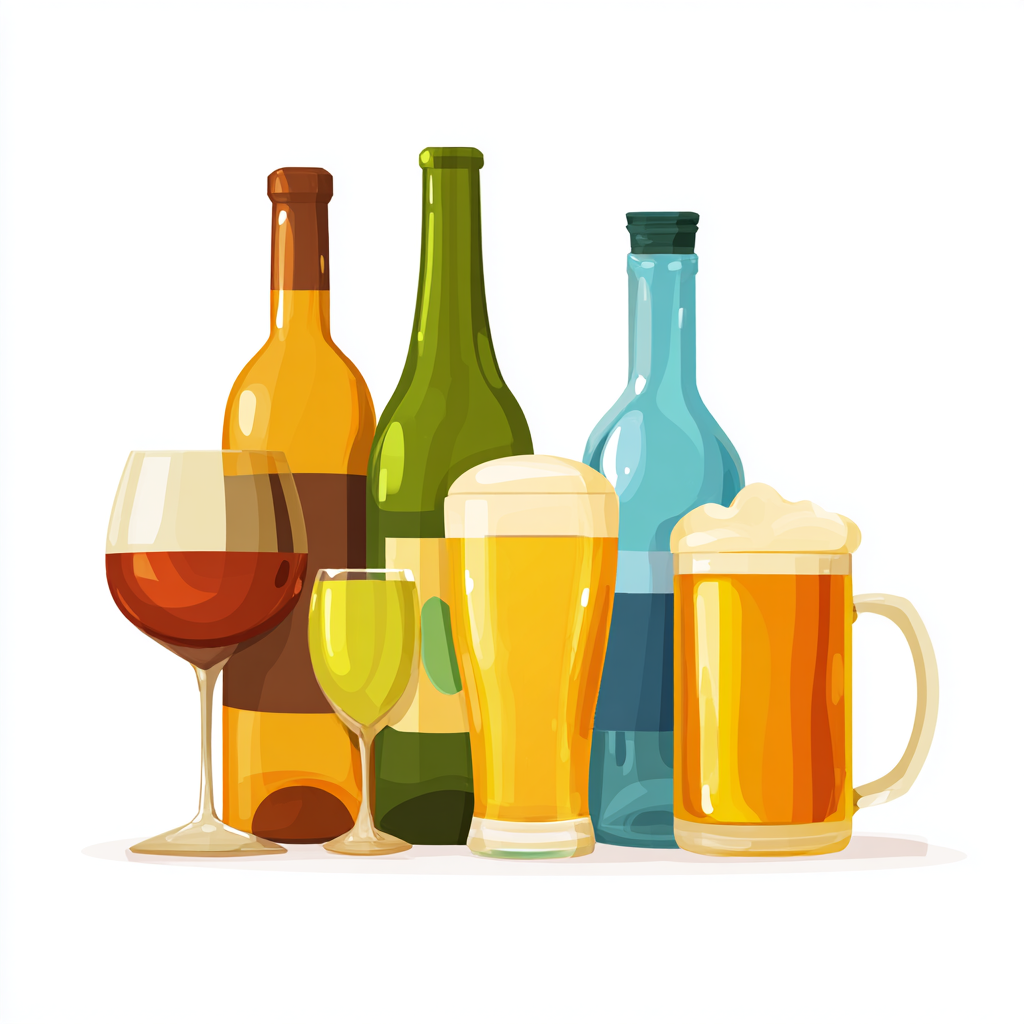 Assorted alcohol bottles with wine glass beer, alcohol clipart