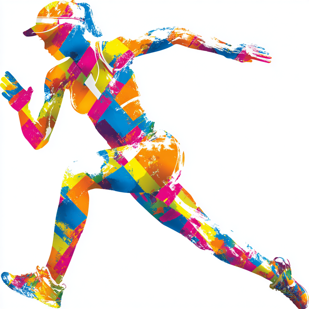 Female runner sprinting on track colorful spo, athlete clipart