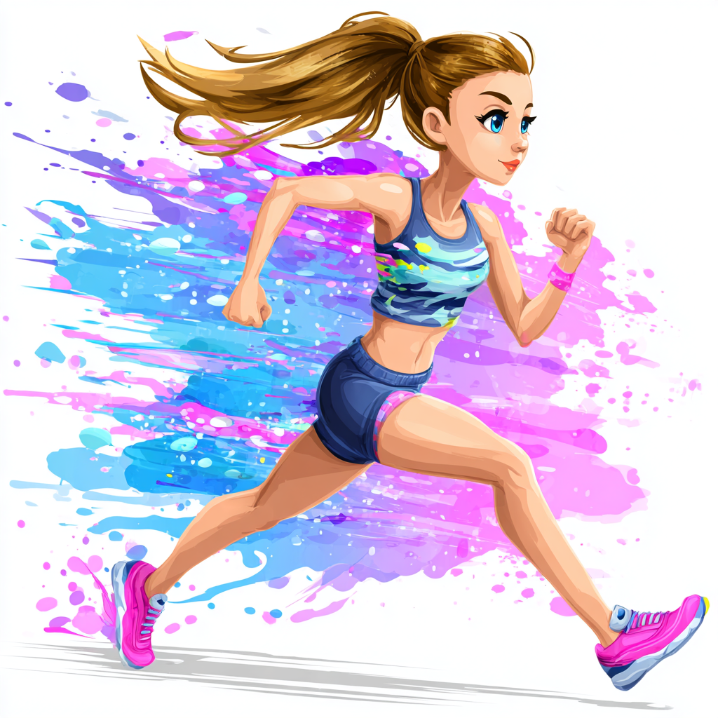 Female runner sprinting on track colorful spo, athlete clipart