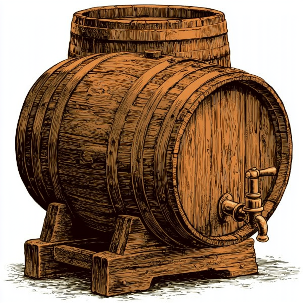 Vintage wooden barrel with tap brewery and win, barrel clipart