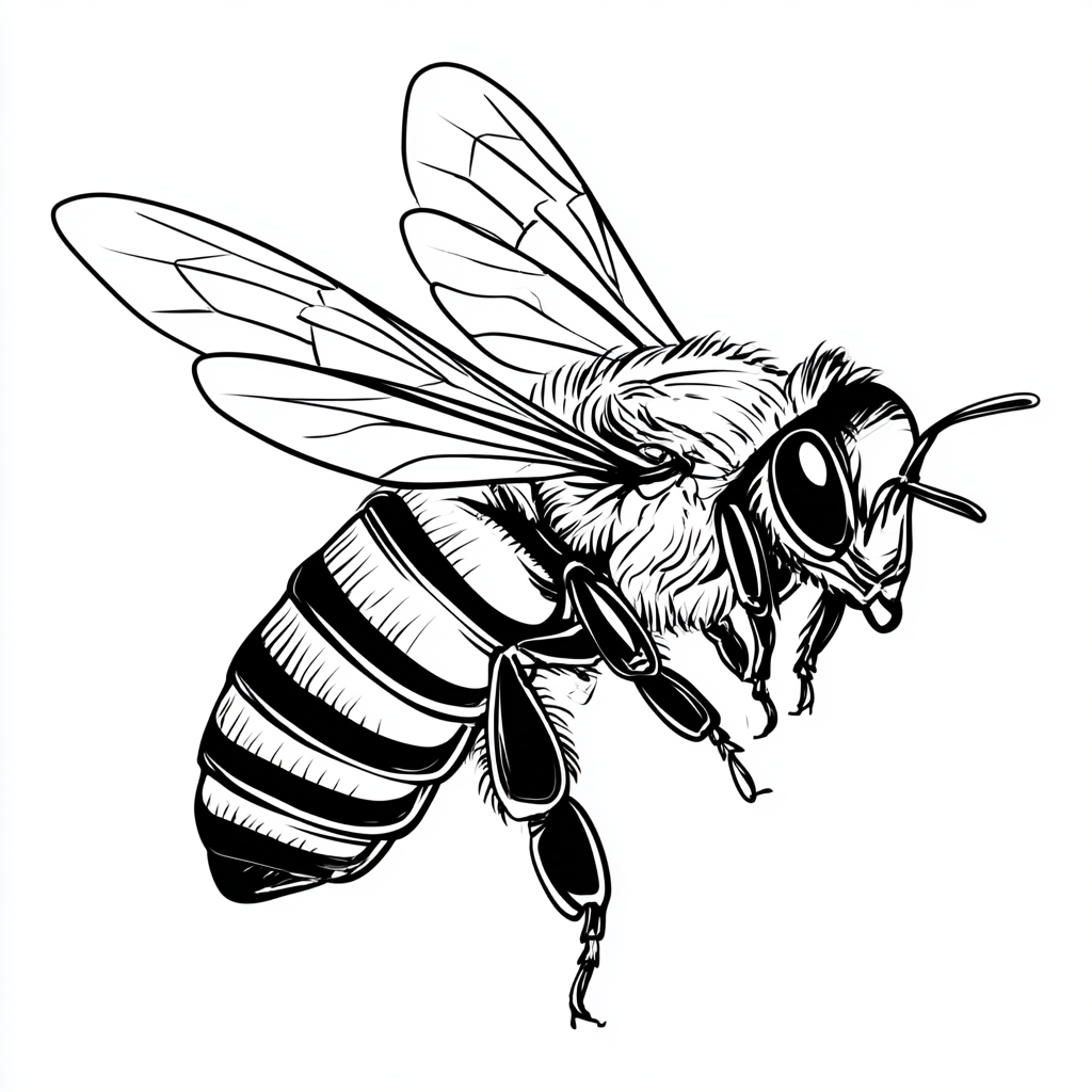 Black and white bee outline printable coloring pa, bee clipart