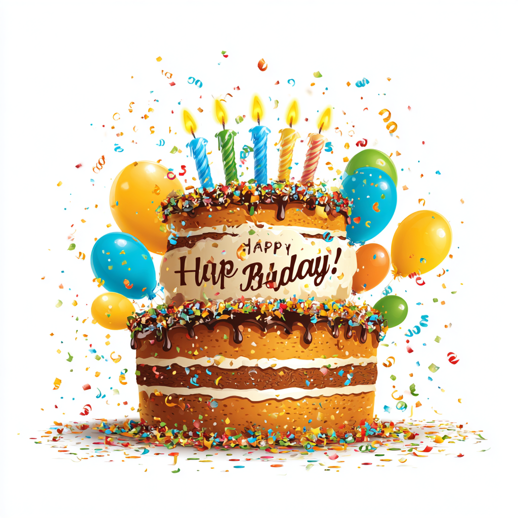 Colorful layered birthday cake with lit, birthday cake clipart
