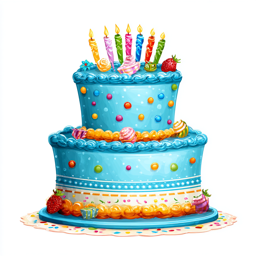 Two tier birthday cake with colorful ca, birthday cake clipart