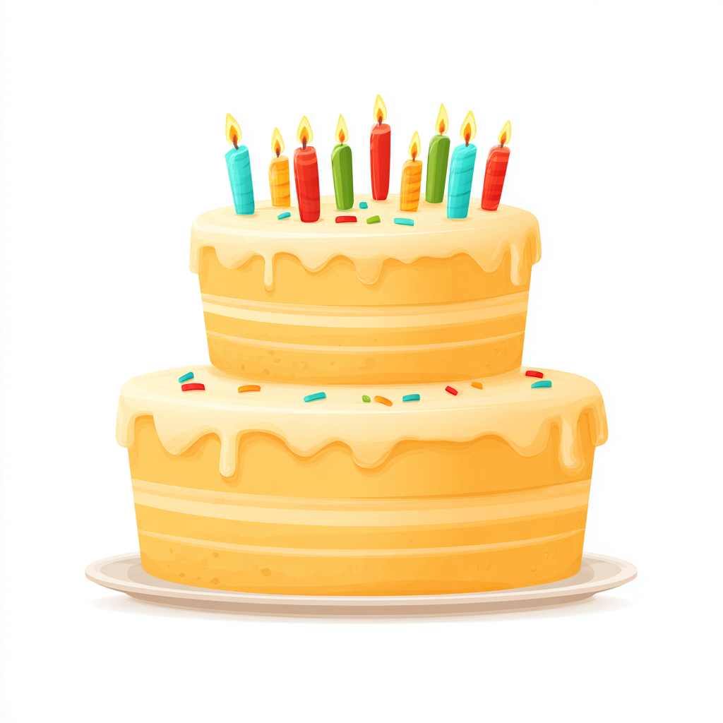 Two tier birthday cake with colorful ca, birthday cake clipart
