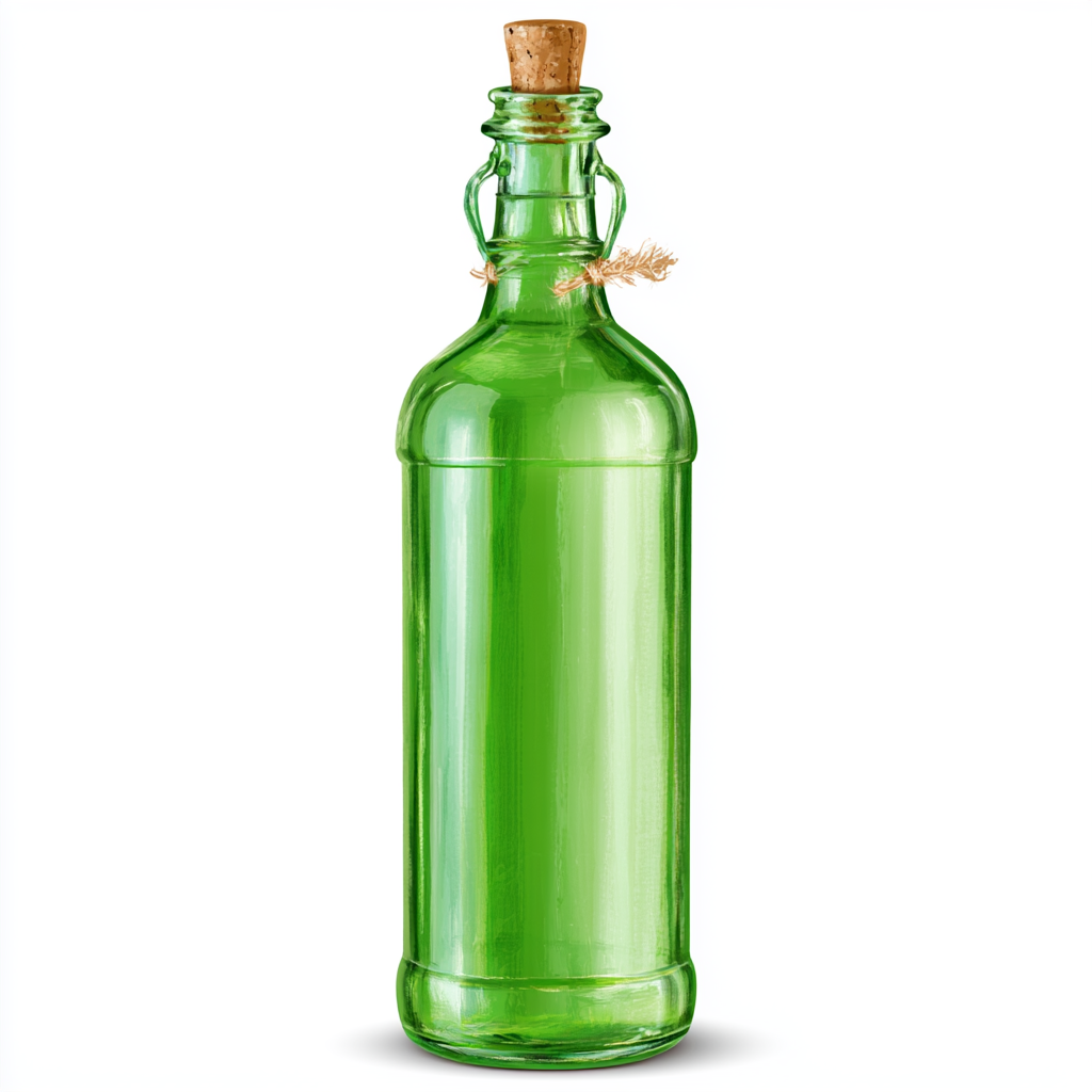 Green wine bottle with cork simple colorful ve, bottle clipart