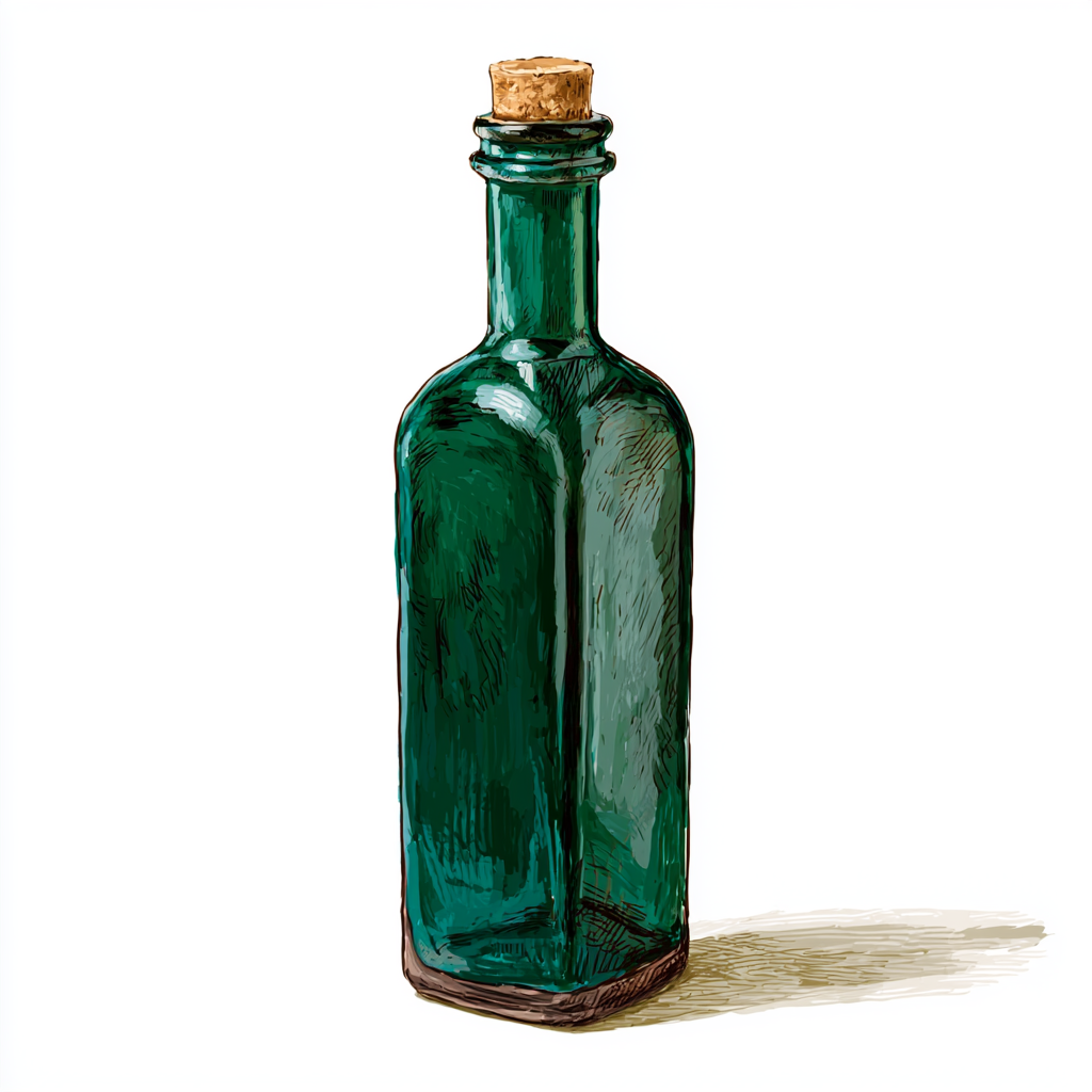 Green wine bottle with cork simple colorful ve, bottle clipart