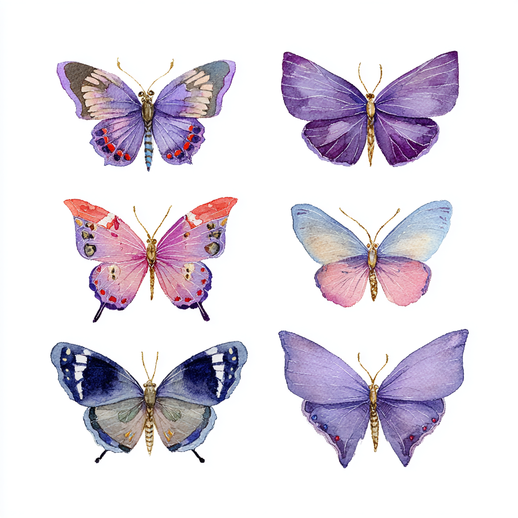Watercolor butterfly set with pastel wings, butterfly clipart