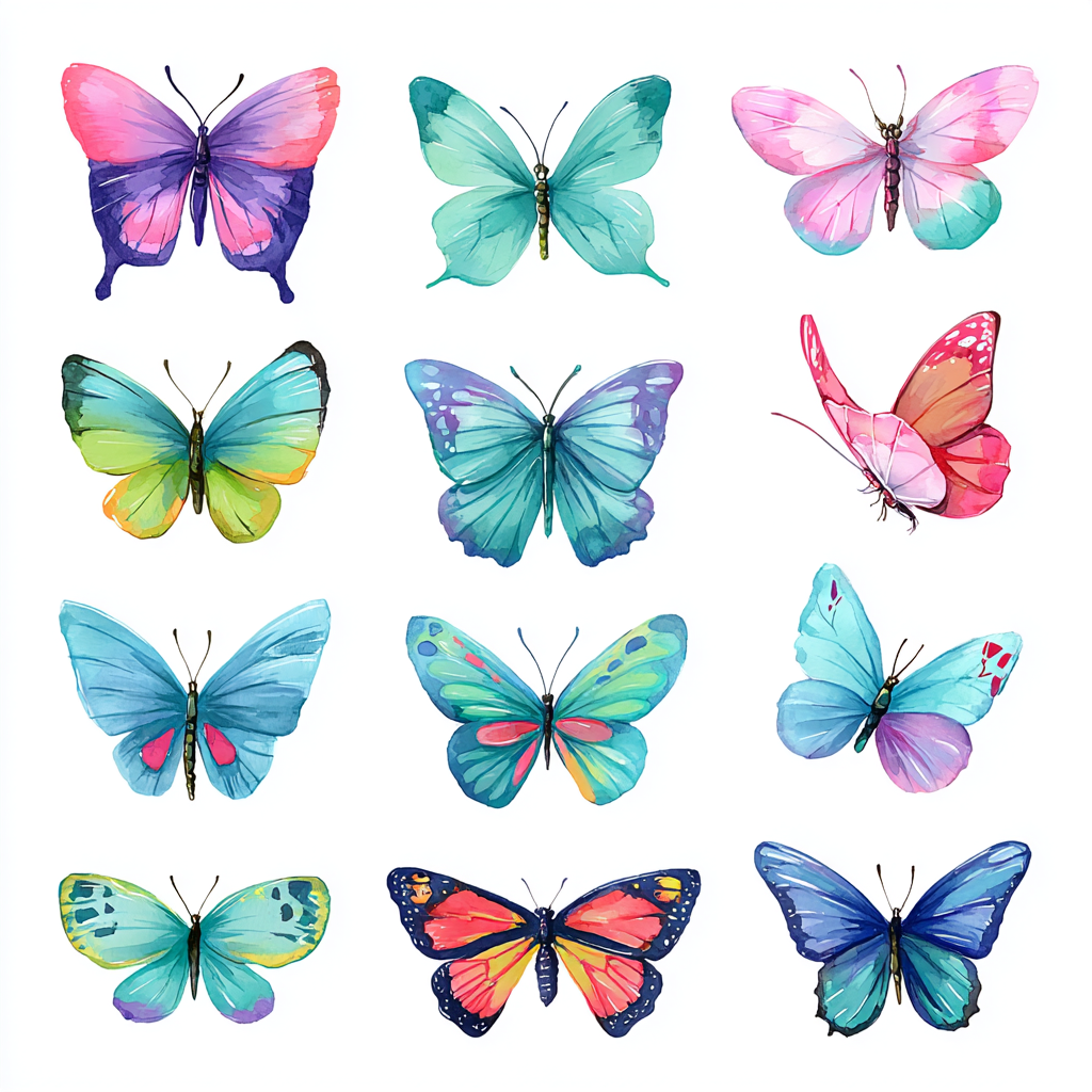 Watercolor butterfly set with pastel wings, butterfly clipart