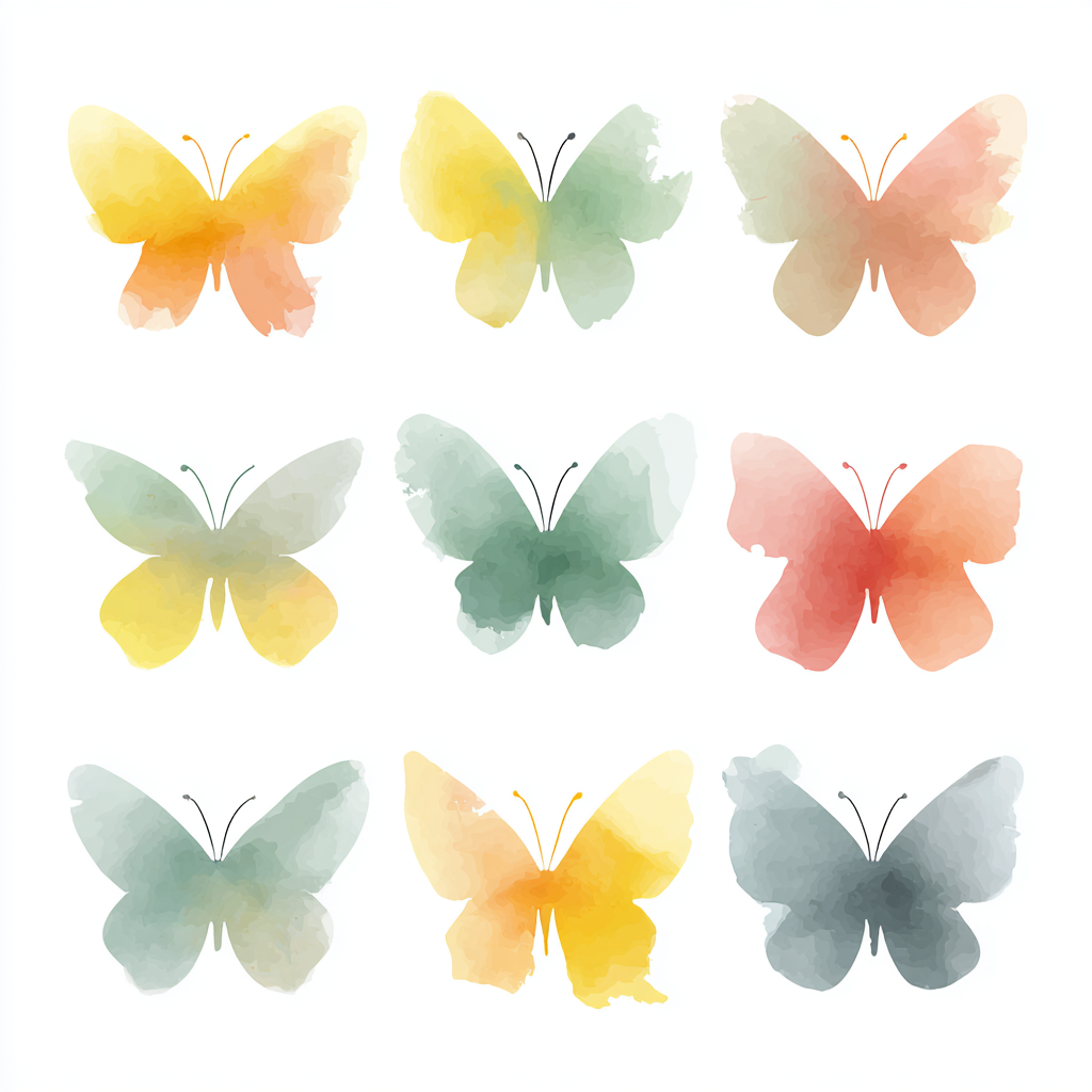 Watercolor butterfly set with pastel wings, butterfly clipart