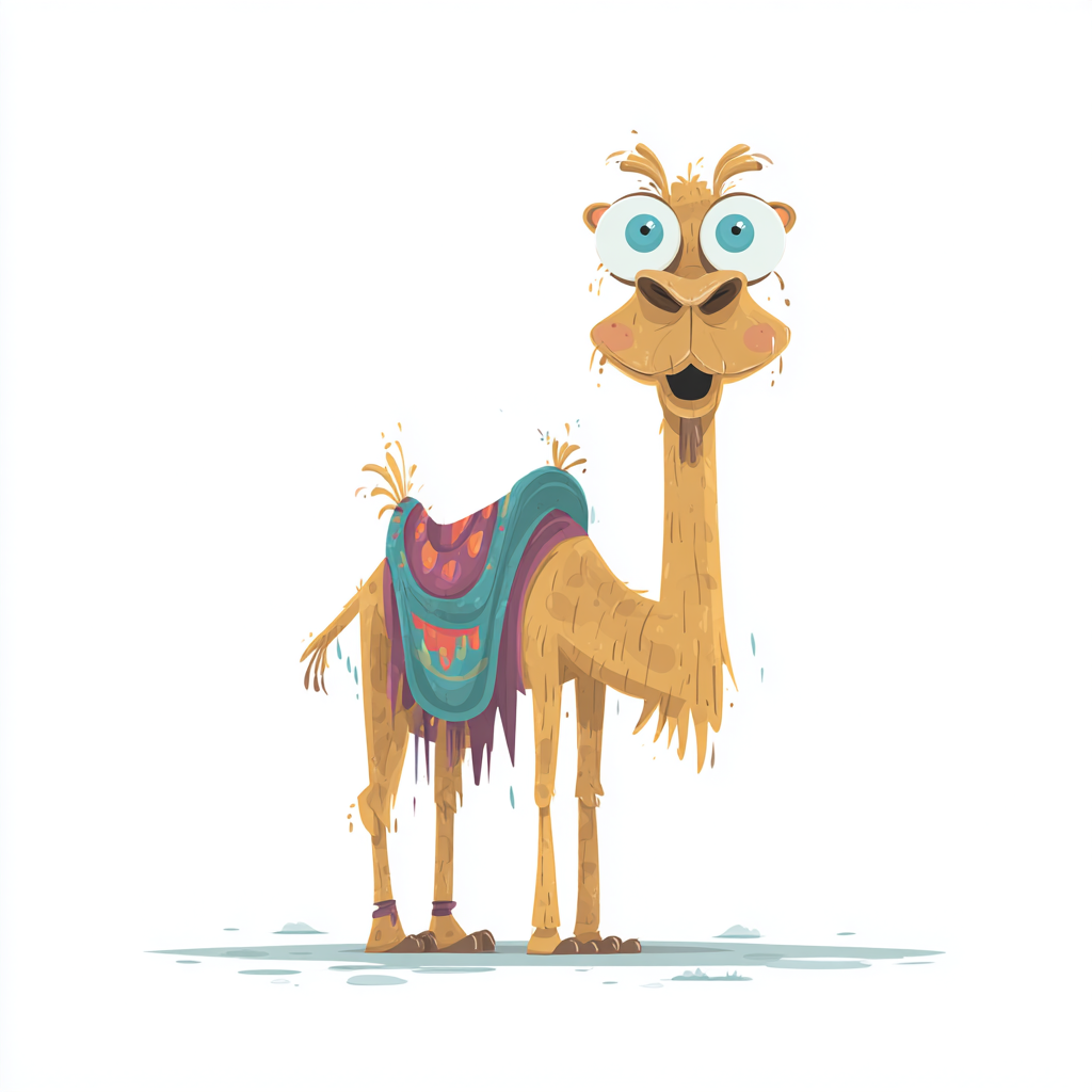Cute cartoon camel with one hump colorful saddl, camel clipart