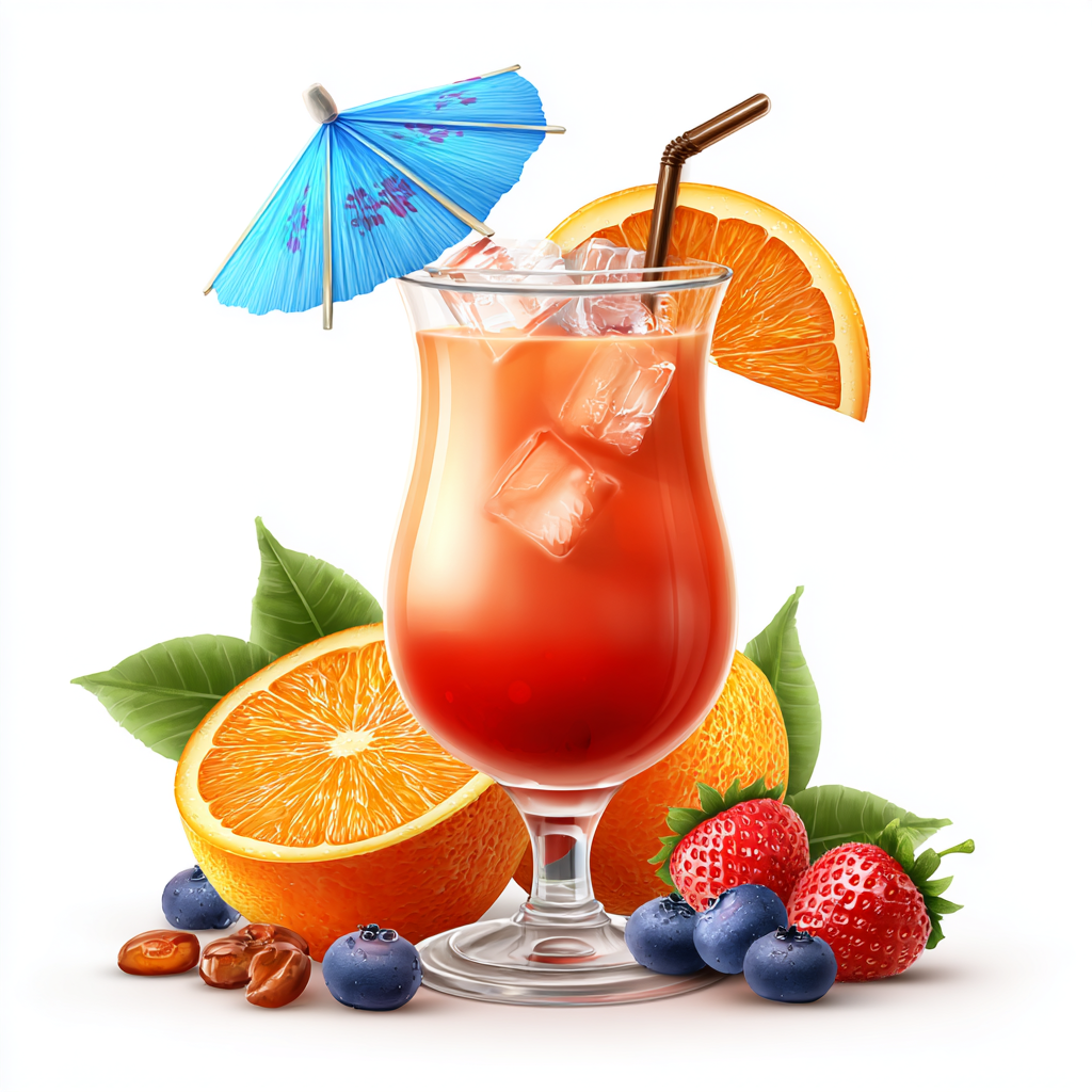 Colorful tropical cocktail glass with umbrel, cocktail clipart