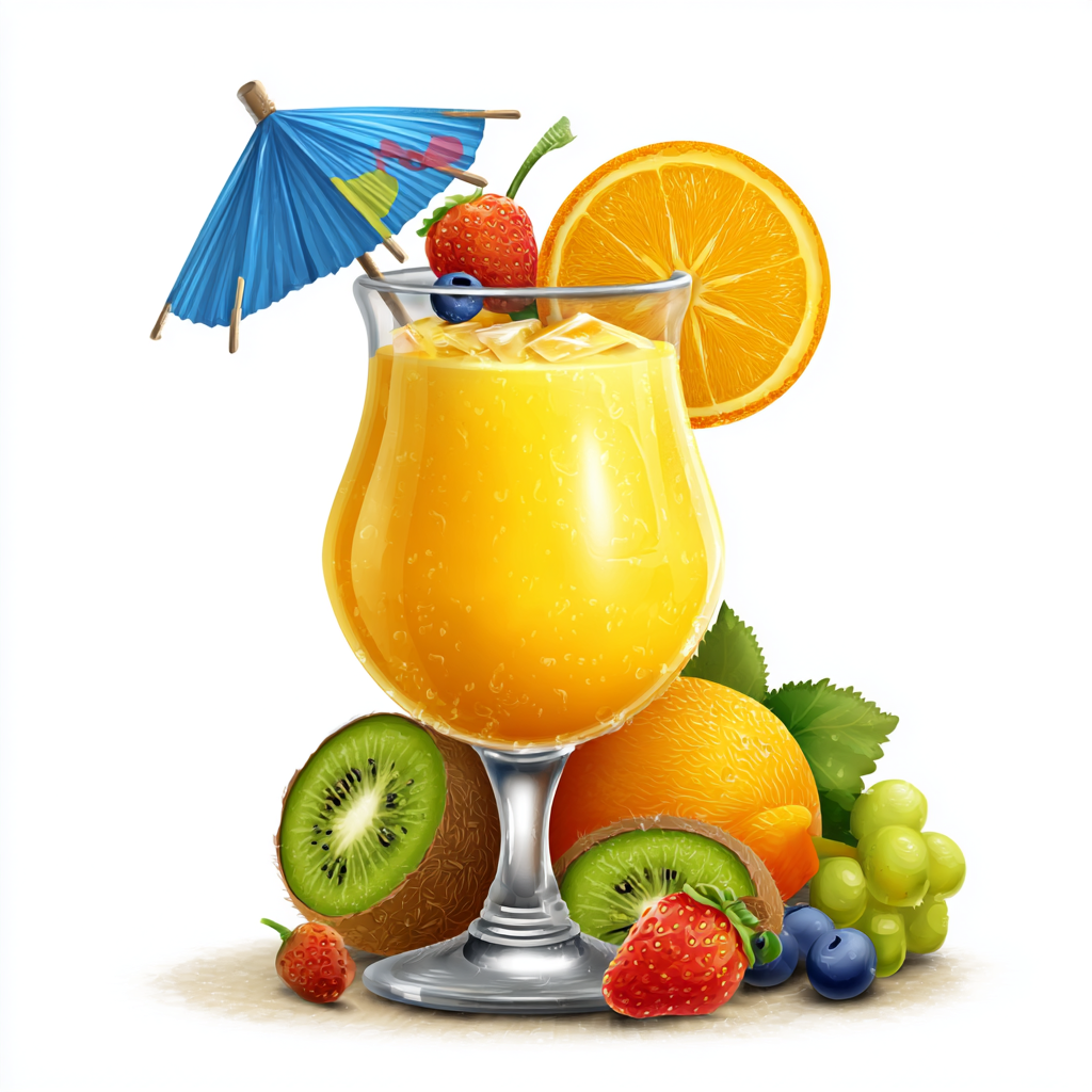 Colorful tropical cocktail glass with umbrel, cocktail clipart