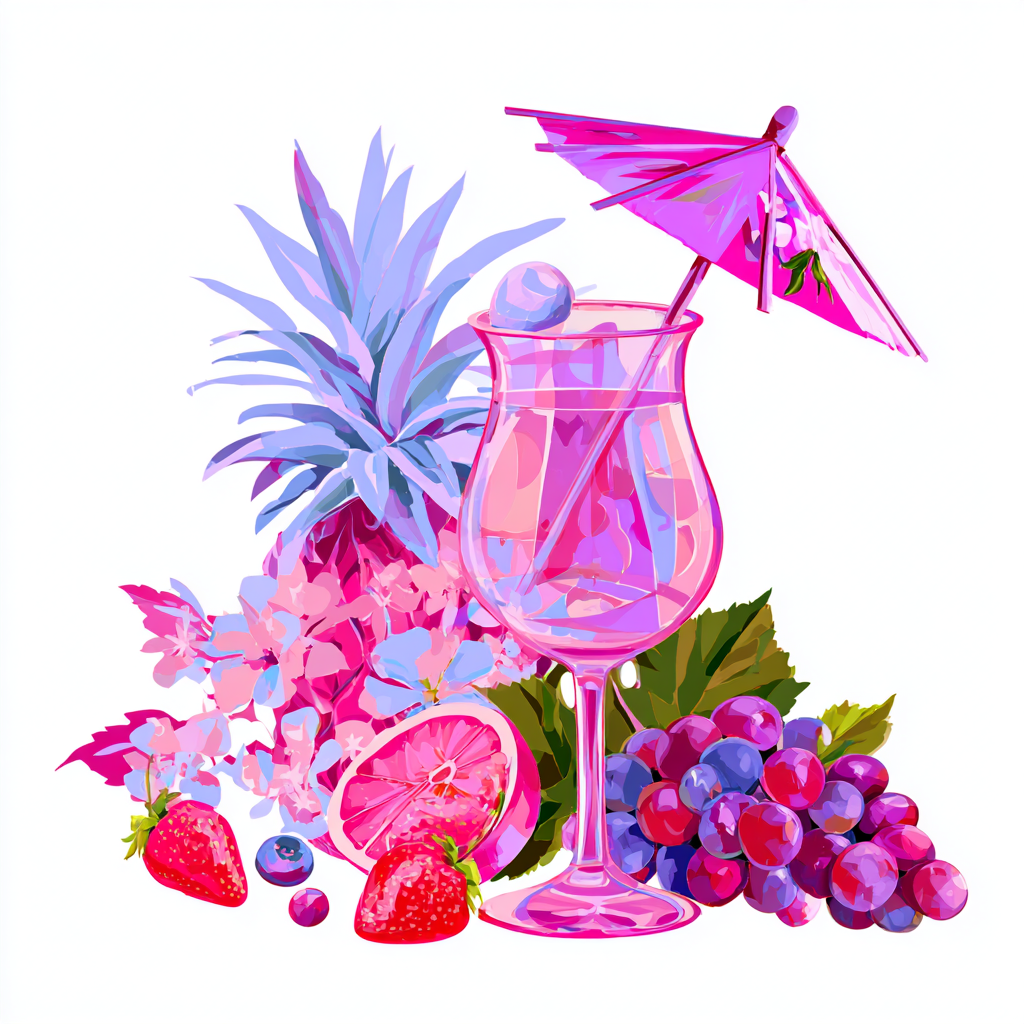 Colorful tropical cocktail glass with umbrel, cocktail clipart