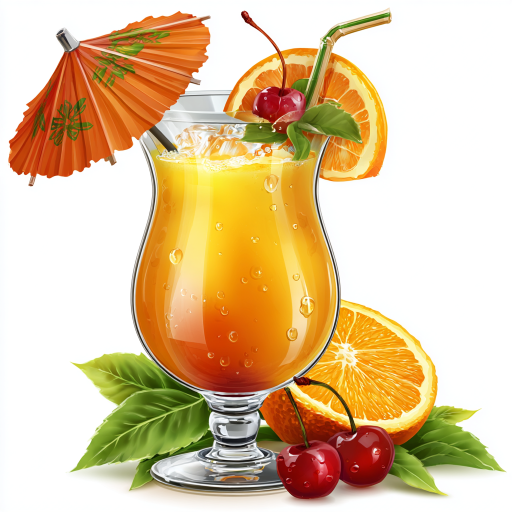 Colorful tropical cocktail glass with umbrel, cocktail clipart