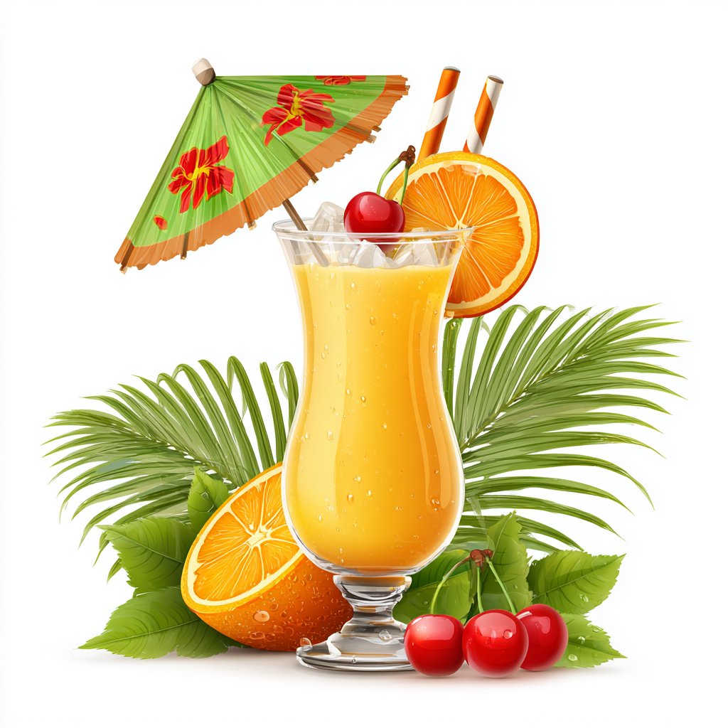 Colorful tropical cocktail glass with umbrel, cocktail clipart