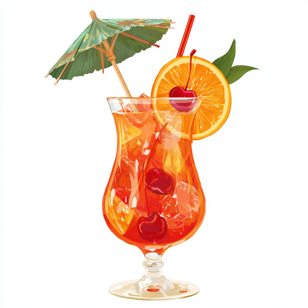 Colorful tropical cocktail glass with umbrel, cocktail clipart