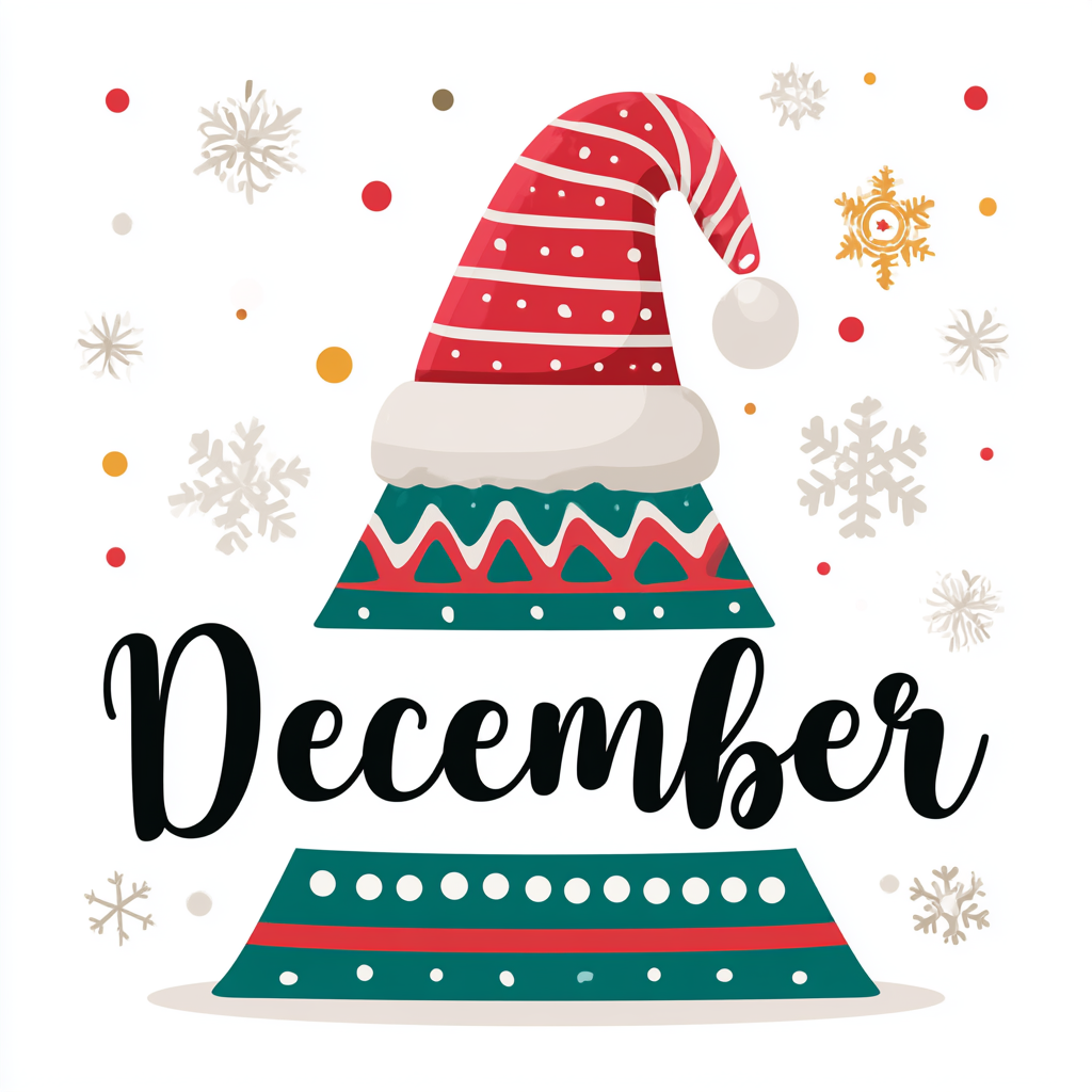 Colorful December lettering with Christmas, december clipart