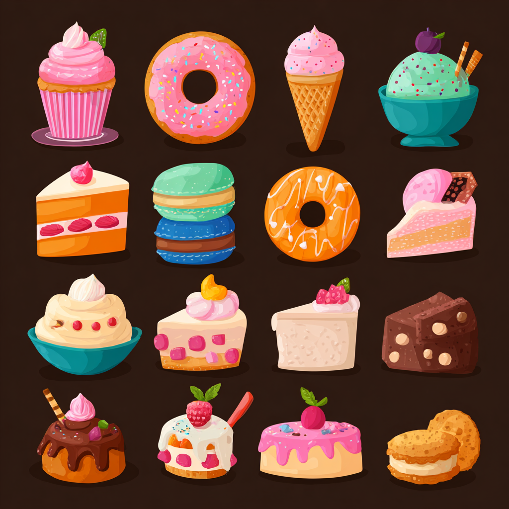 Assorted sweet desserts set with cupcake donu, dessert clipart
