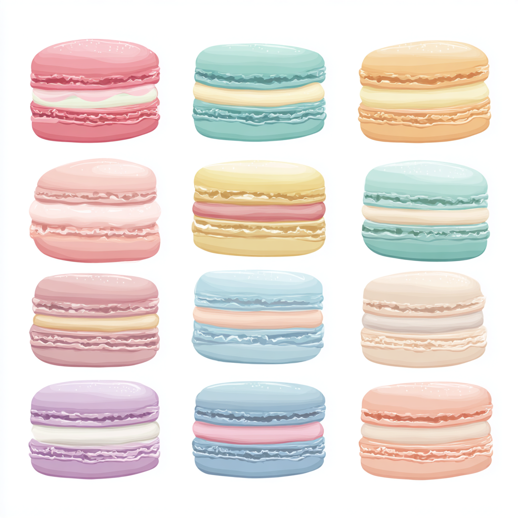 Cute macaron set in pastel colors sweet baker, dessert clipart