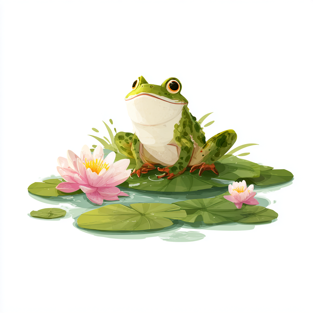 Frog on lily pad with water pond details cute na, frog clipart