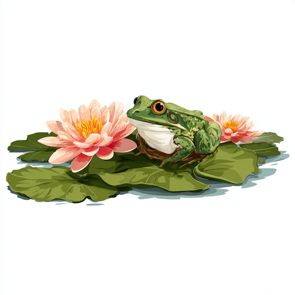 Frog on lily pad with water pond details cute na, frog clipart