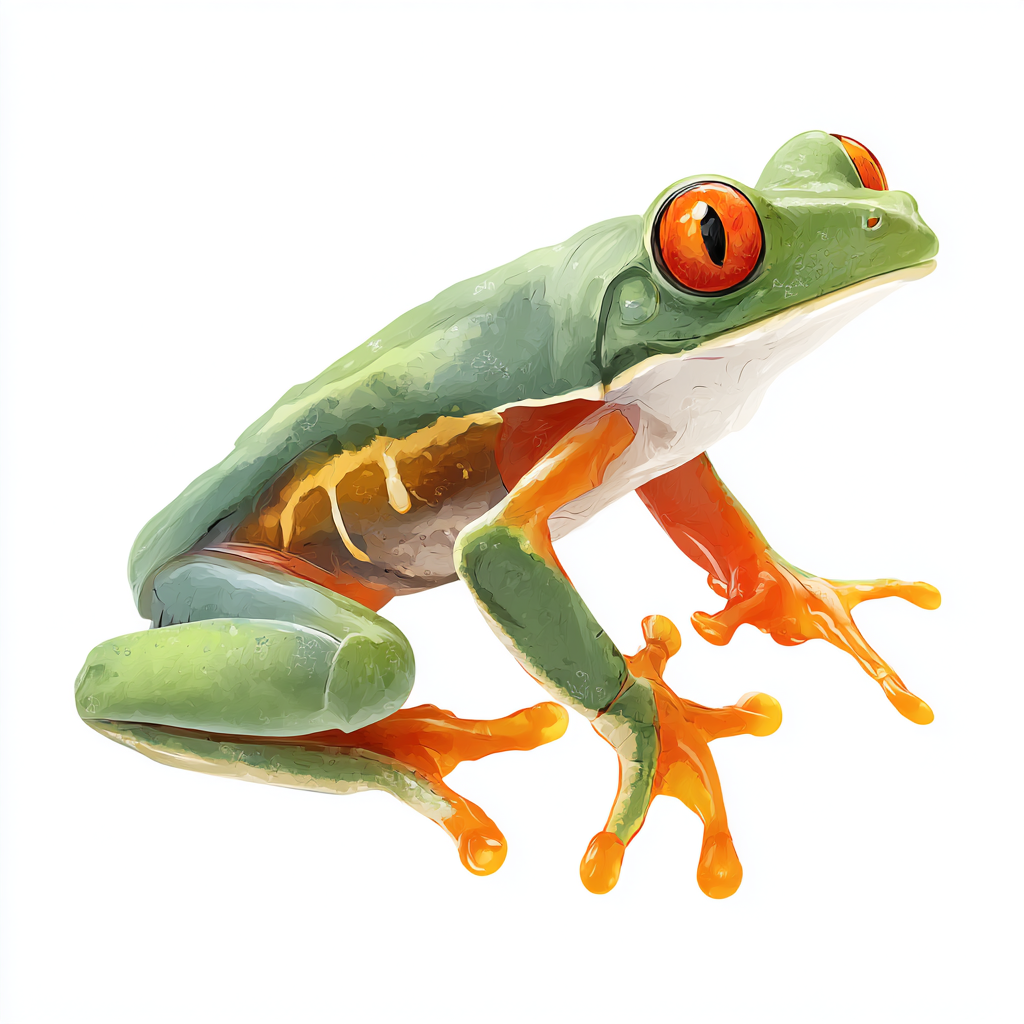 Green tree frog with orange feet colorful cartoo, frog clipart