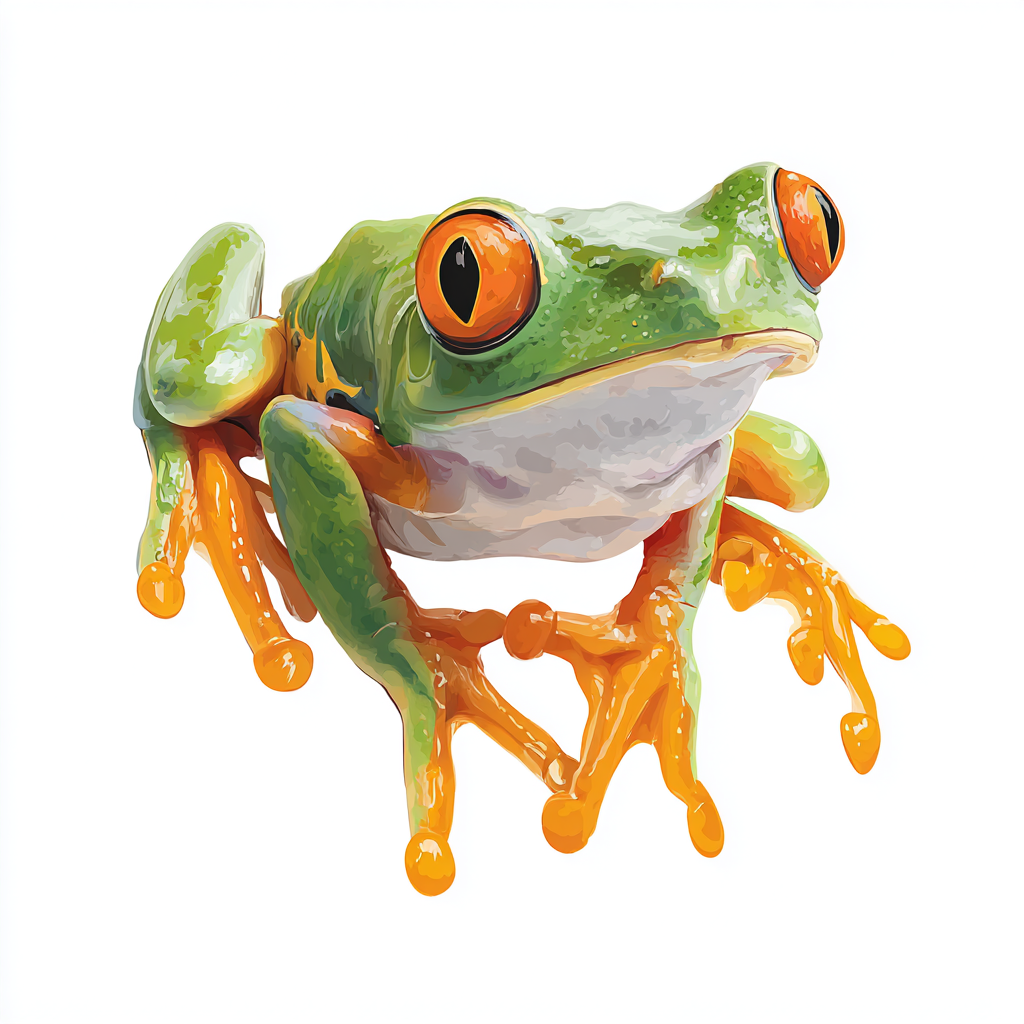 Green tree frog with orange feet colorful cartoo, frog clipart