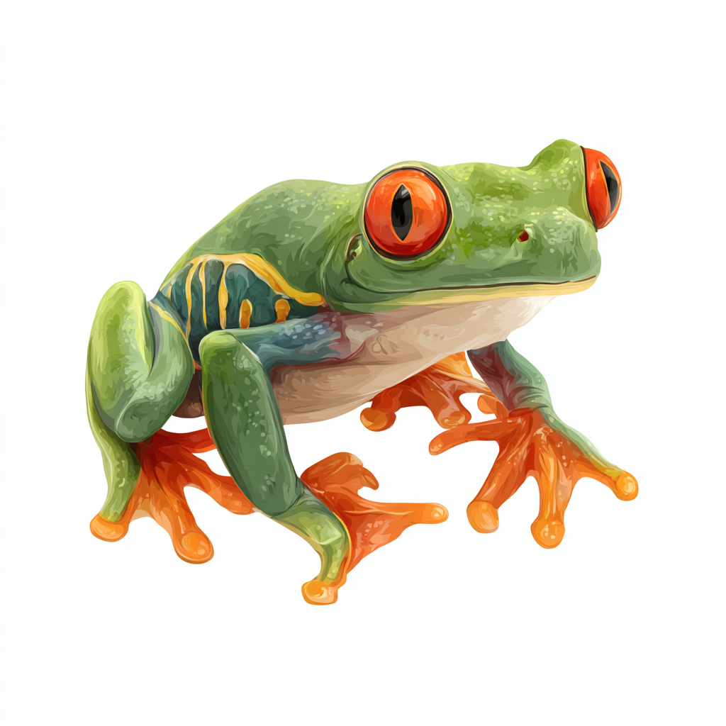Green tree frog with orange feet colorful cartoo, frog clipart