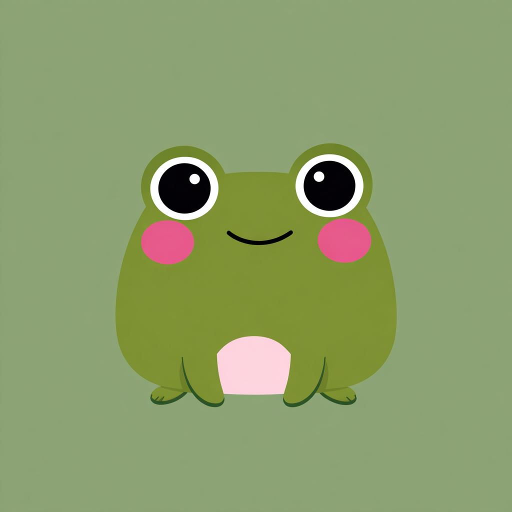 Kawaii frog with pink cheeks and big eyes cute, frog clipart