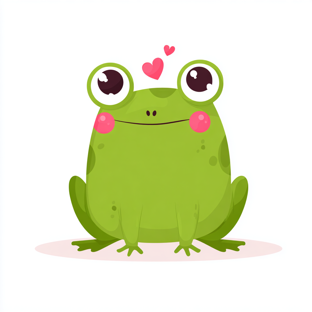 Kawaii frog with pink cheeks and big eyes cute, frog clipart