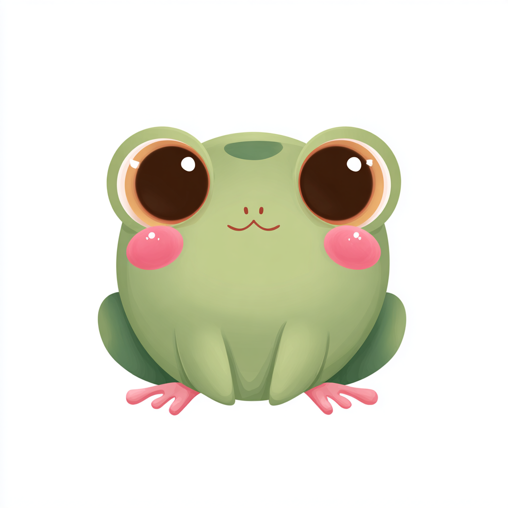 Kawaii frog with pink cheeks and big eyes cute, frog clipart