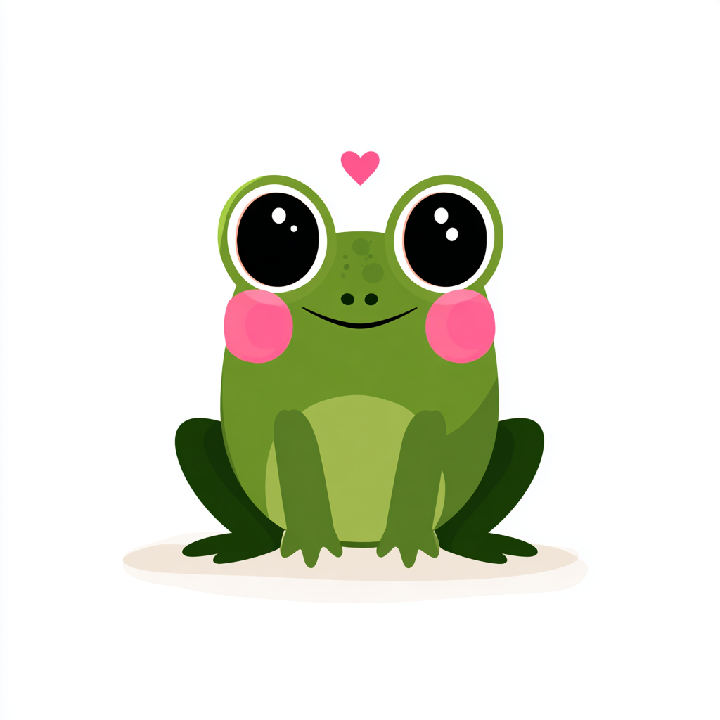 Kawaii frog with pink cheeks and big eyes cute, frog clipart