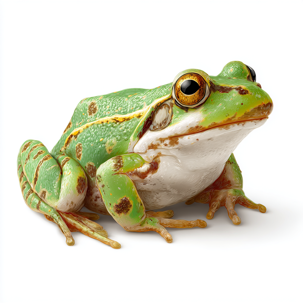 Realistic green frog in cartoon style clean vect, frog clipart