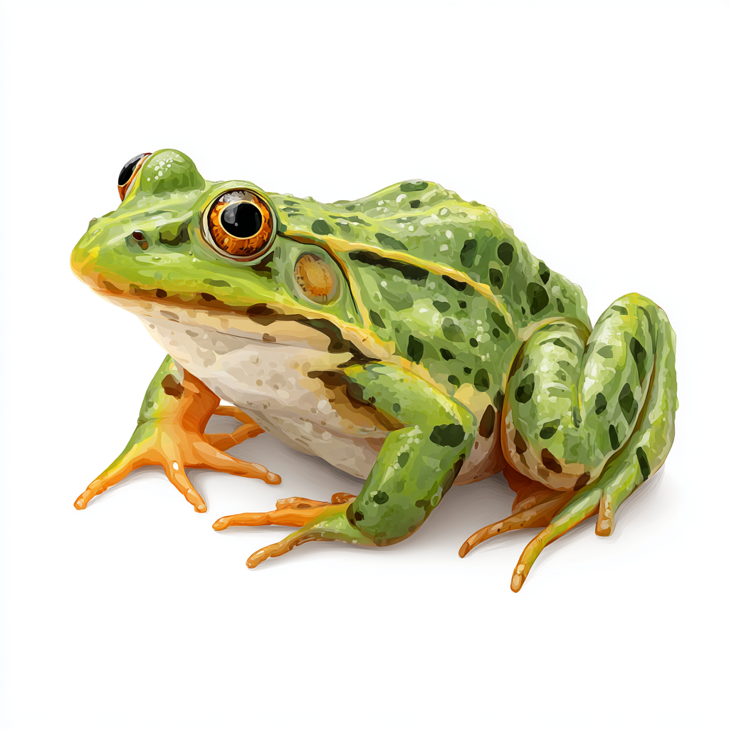 Realistic green frog in cartoon style clean vect, frog clipart