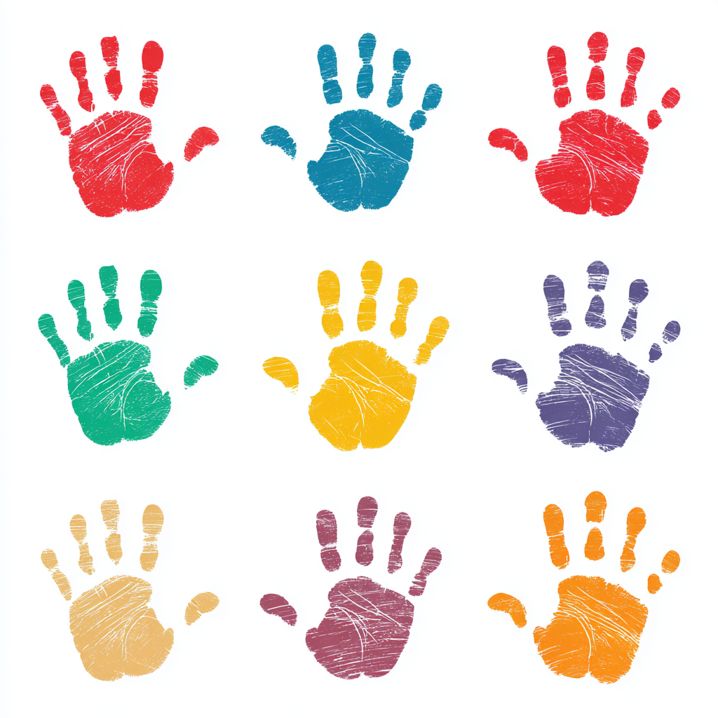 Colorful handprints set red blue green yellow pu, hand clipart