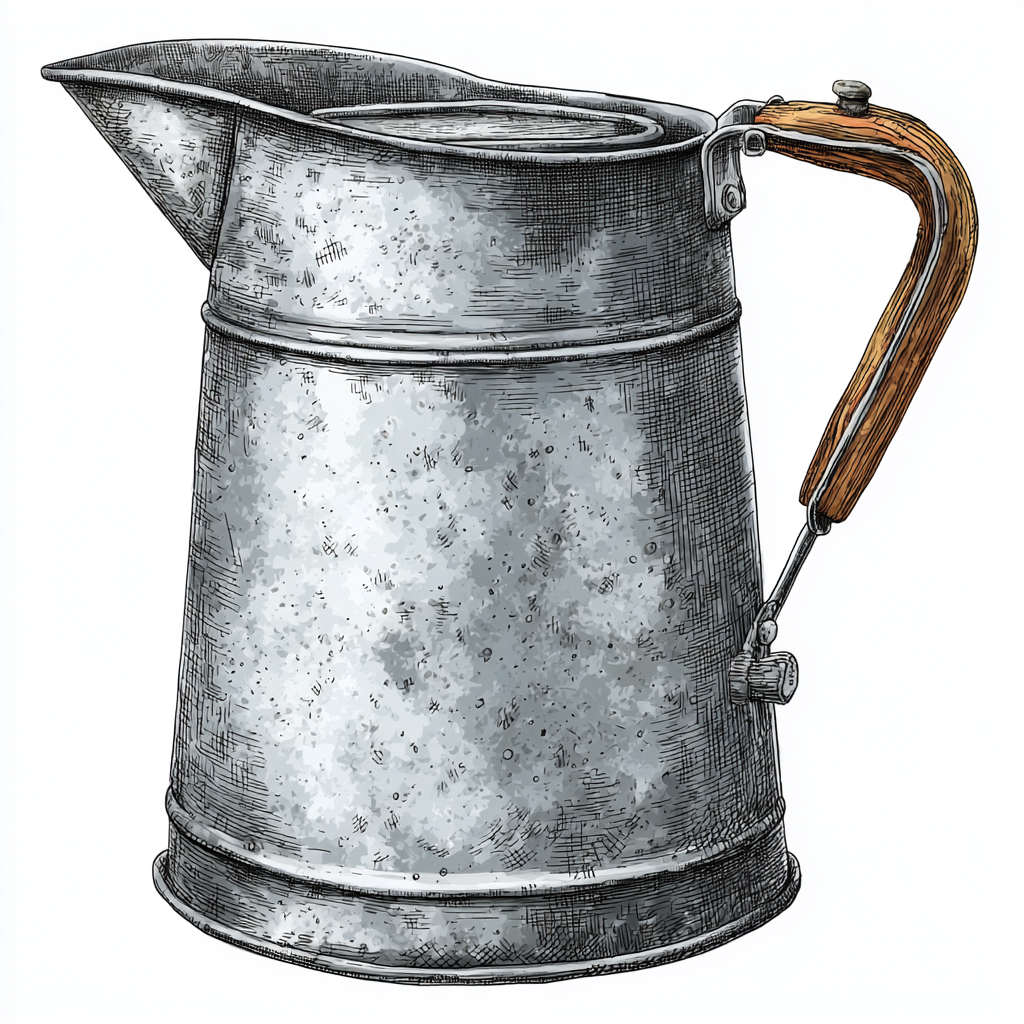 Old fashioned metal water jug vintage pitcher car, jug clipart