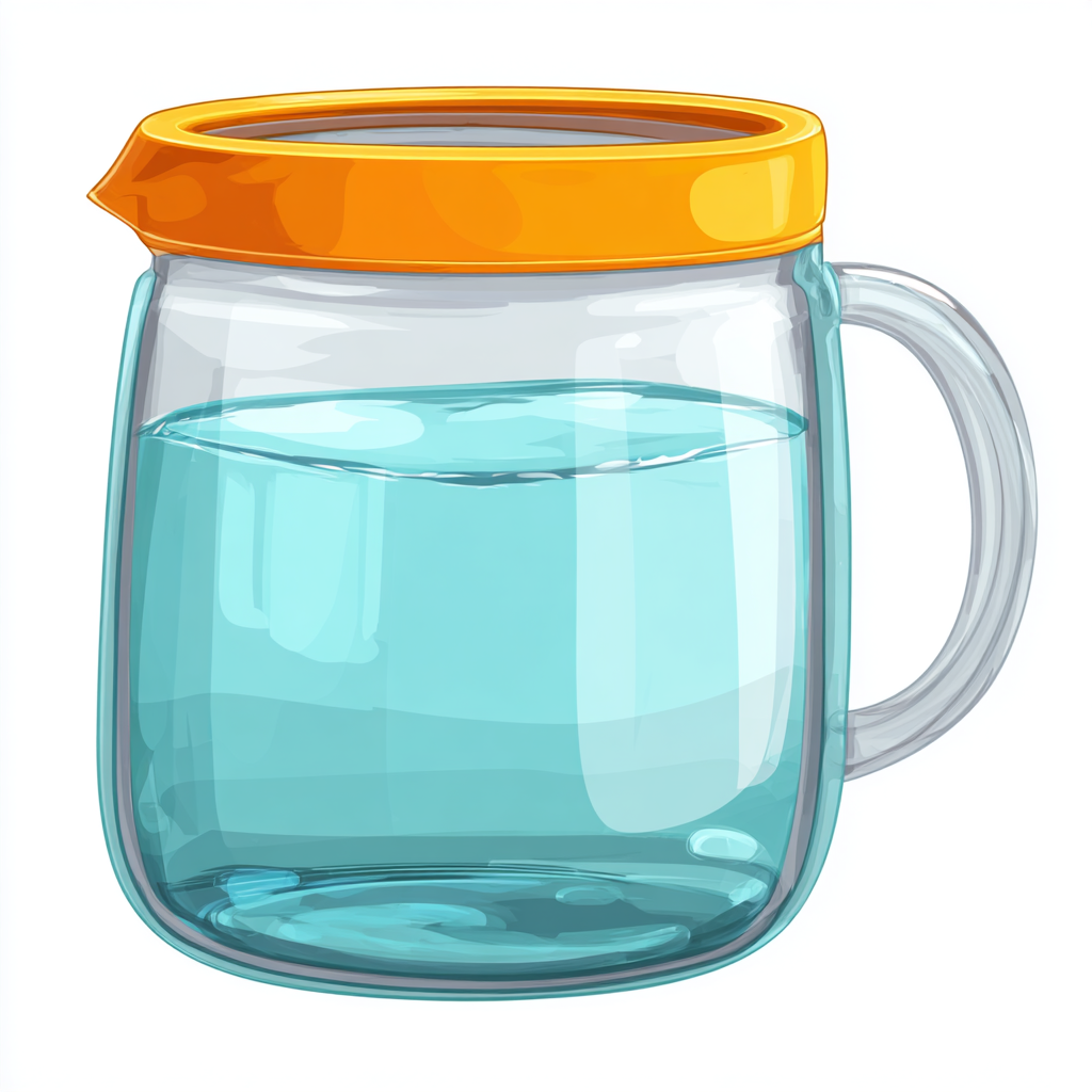Turquoise water jug with yellow rim and orange ha, jug clipart