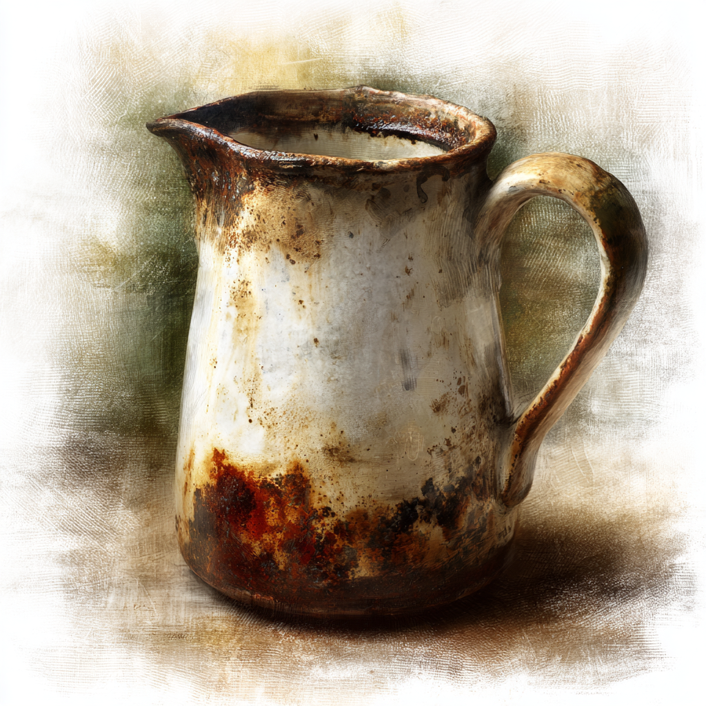 Vintage clay jug with handle rustic ceramic pitch, jug clipart
