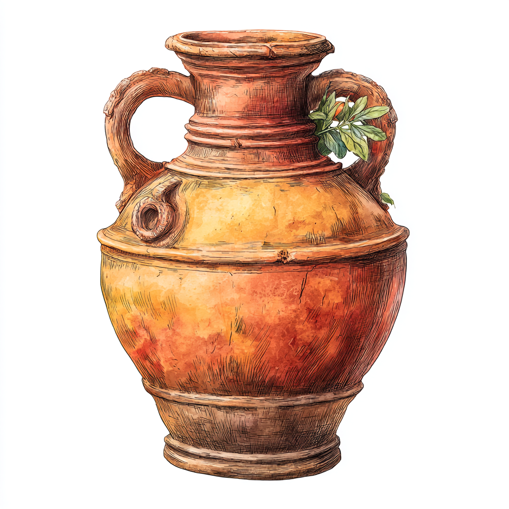 Vintage clay jug with handle rustic ceramic pitch, jug clipart