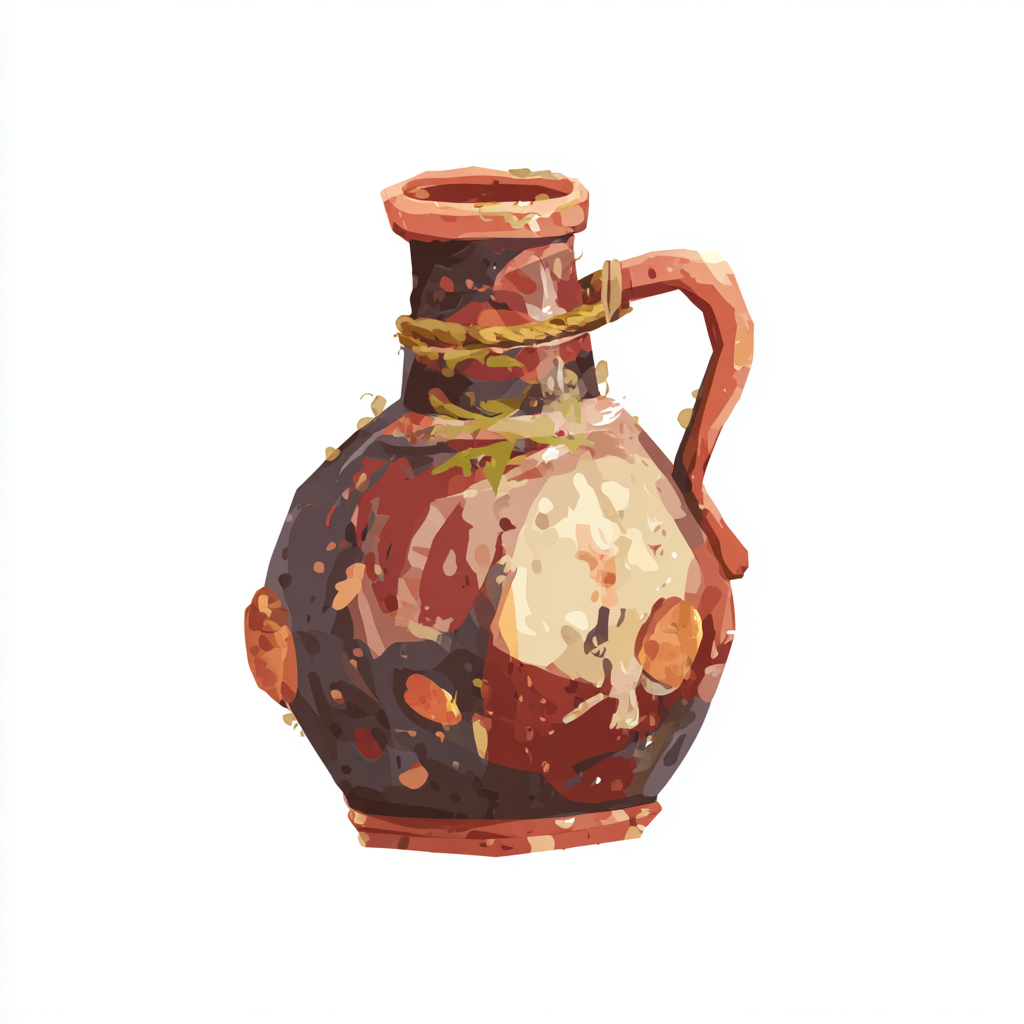Vintage clay jug with handle rustic ceramic pitch, jug clipart