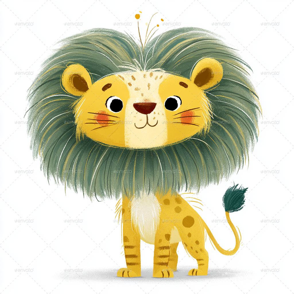 Cute baby lion with oversized fluffy mane colorf, mane clipart