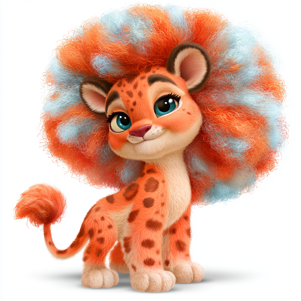Cute baby lion with oversized fluffy mane colorf, mane clipart