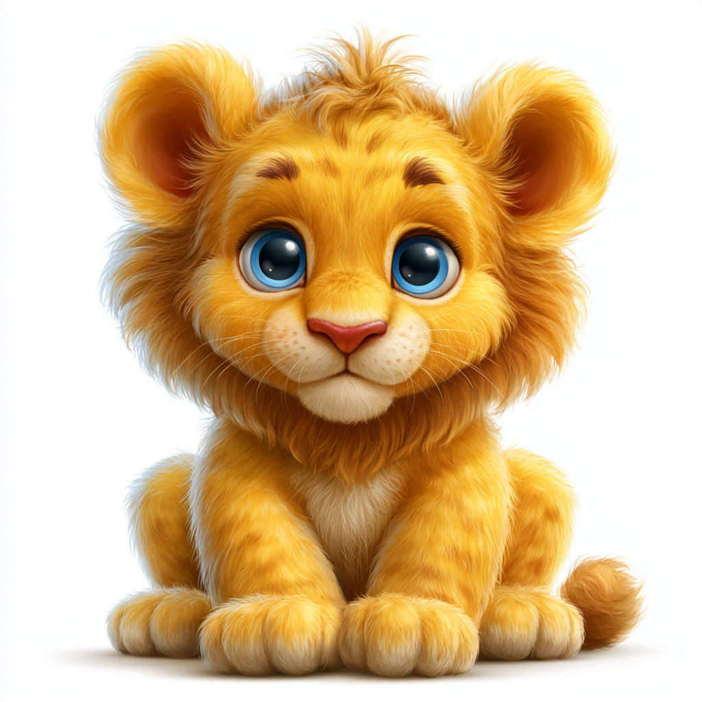 Cute baby lion with oversized fluffy mane colorf, mane clipart