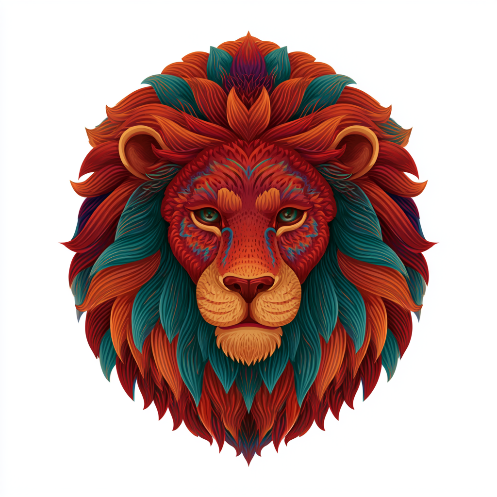Majestic lion head with detailed mane colorful, mane clipart