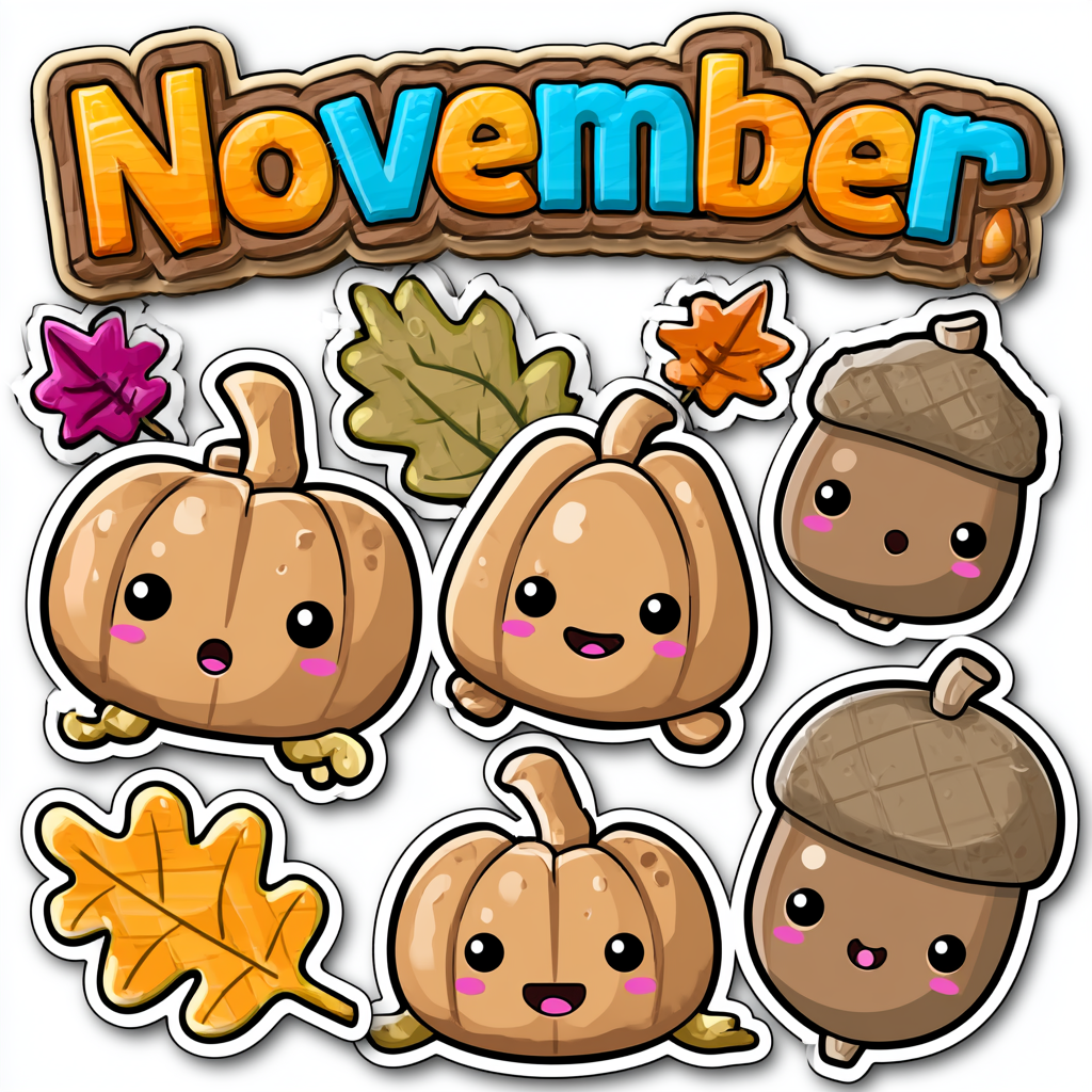 Colorful November lettering with pumpkins au, november clipart