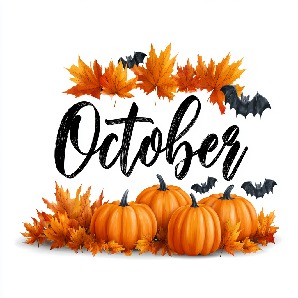 Colorful October lettering with pumpkins autu, october clipart