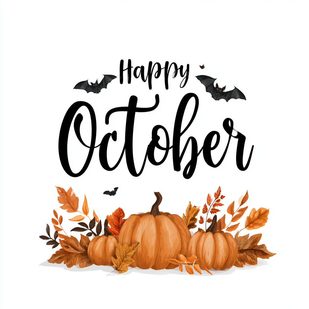 Colorful October lettering with pumpkins autu, october clipart