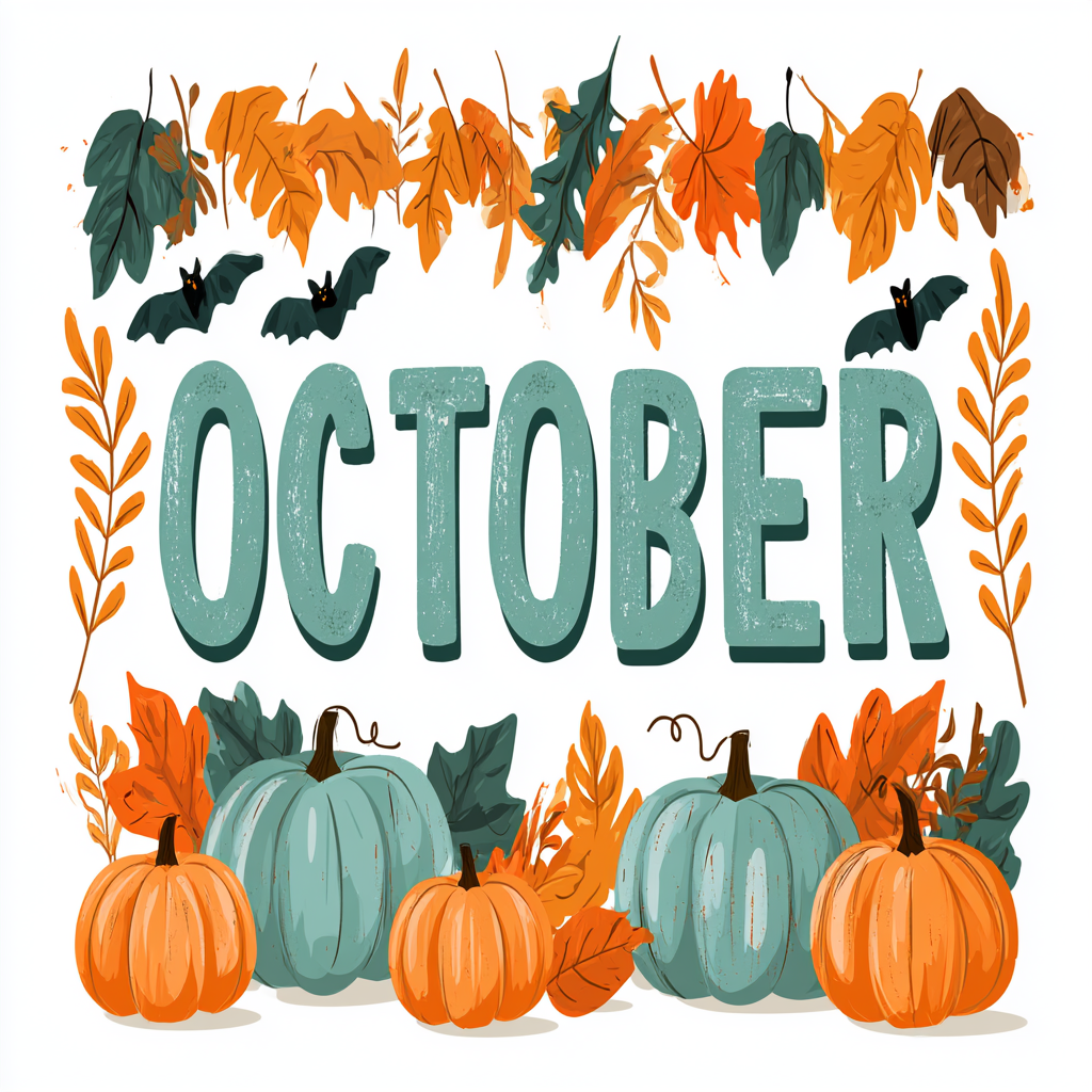 Colorful October lettering with pumpkins autu, october clipart